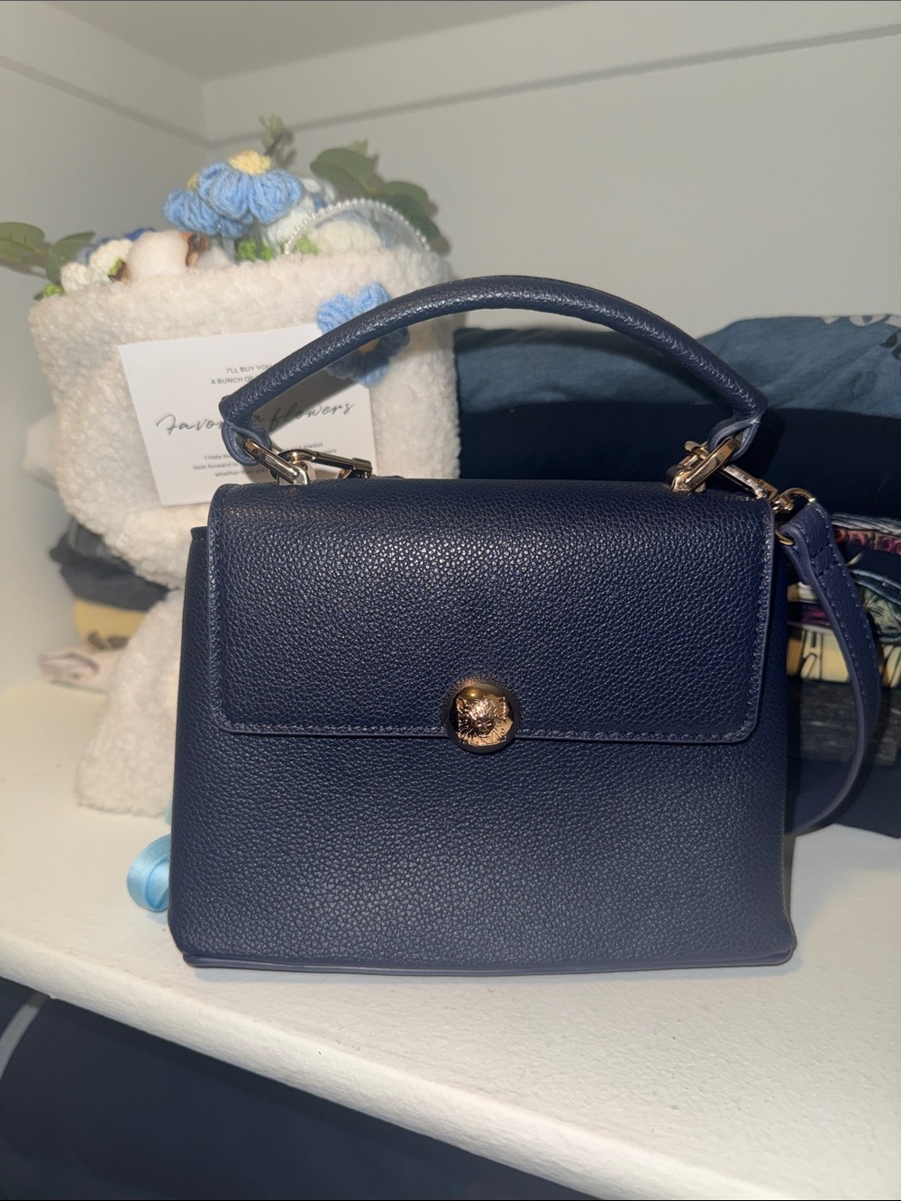 Classic Navy Top-Handle Leather Crossbody